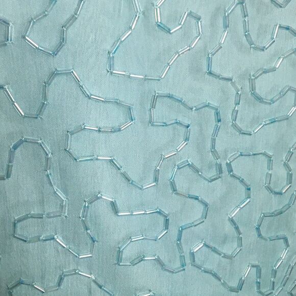 Vth Scala Turquoise White Beaded Sequin Cut Out Back Dress Women’s Size S NWTs - Picture 6 of 12